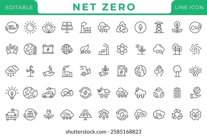 Net zero icon natural environment Carbon neutral and net zero line icon set. Energy, CO2 neutral, gas emissions, climate, ecology, collection vector illustration.