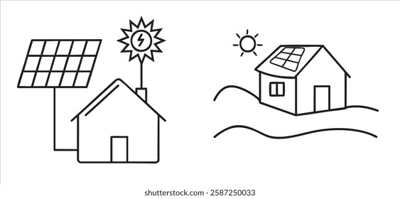Net Zero Illustration of homes with solar panels and sunny environments.