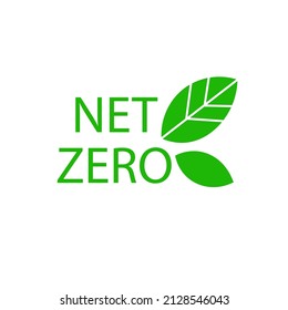 Net zero label, CO2 neutral green icon. Eco friendly isolated sign with leaves on white bsackground