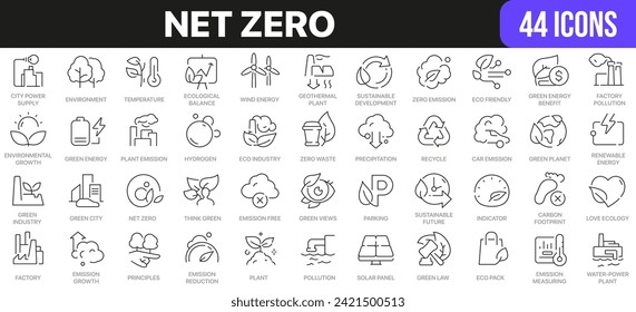 Net zero line icons collection. UI icon set in a flat design. Excellent signed icon collection. Thin outline icons pack. Vector illustration EPS10