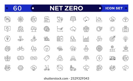Net zero nature Outline icon natural environment Carbon neutral and net zero concept greenhouse gas emissions Green energy, CO2 neutral, gas emissions, climate, ecology, collection.  
