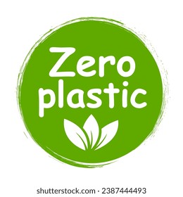 Net zero plastic icon, zero plastic badge green product label, free plastic 100 percent concept – vector