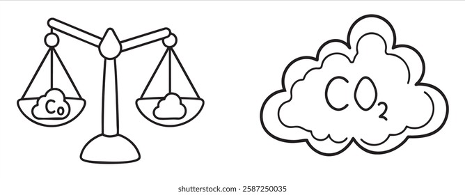 Net Zero Scales balancing carbon and CO2 cloud illustration.