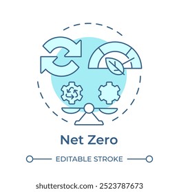 Net zero soft blue concept icon. Carbon emission reprocessing. Co2 pollution reduction. Round shape line illustration. Abstract idea. Graphic design. Easy to use infographic, presentation