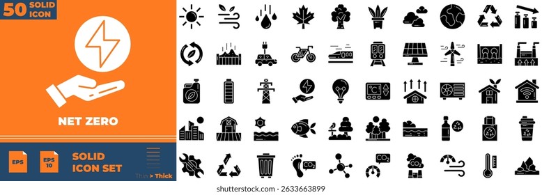 Net Zero Solid  Editable Icons set. Vector illustration in modern thin solid style of net zero icons: earth, carbon, neautral, etc