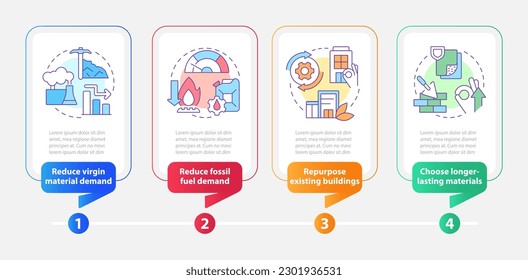 Net zero strategies rectangle infographic template. Decarbonization. Data visualization with 4 steps. Editable timeline info chart. Workflow layout with line icons. Myriad Pro-Bold, Regular fonts used