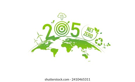 Netto-Null-Ziel im Jahr 2050, CO2-Reduktion und CO2-Netto-Emissionskonzept, Earth Day, World Environment Day und Sustainable Development Concept, Vektorgrafik