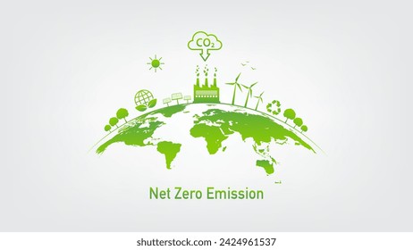 Net Zero target in 2050, CO2 reduction and Carbon Net zero emission concept, Earth day, World environment day and sustainable development concept, vector illustration