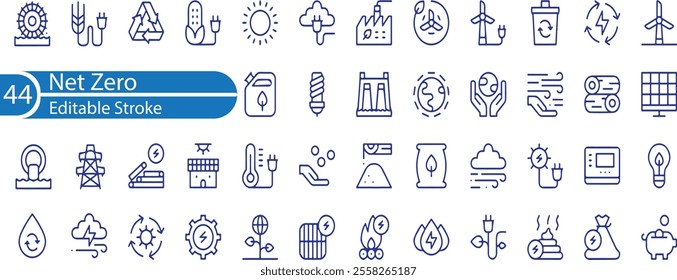 Net Zero thin line icons. Editable stroke.