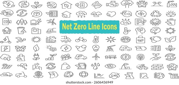 Net Zero thin line icons. Editable stroke. isolated on white background flat vector illustration. Pixel perfect. 64 x 64.