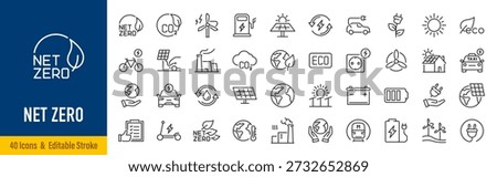 Net Zero web icons in line style. Green energy, CO2 neutral, gas emissions, climate, ecology, collection. Vector illustration.