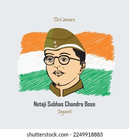 Netaji Subhas Chandra Bose Jayanti with tricolor background.  Vector illustration design.