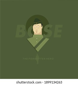 Netaji Subhash Chandra Bose. The great freedom fighter of India. Founder of Azad Hind Sena. Creative flat color and Illustration. 