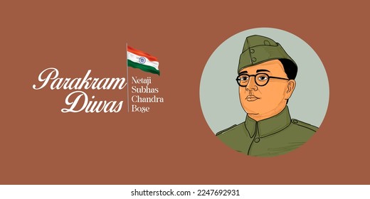 Netaji Subhash Chandra Bose vector art for Indian Memorial Day Parakram Diwas.