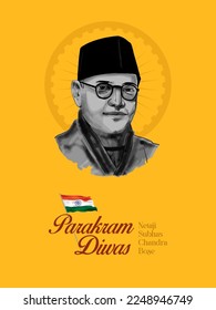 Netaji Subhash Chandra Bose vector illustration for Indian Memorial Day Parakram Diwas banner template for card, social post and email design