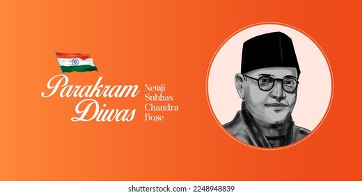 Netaji Subhash Chandra Bose vector illustration for Indian Memorial Day Parakram Diwas banner template for card, social post and email design