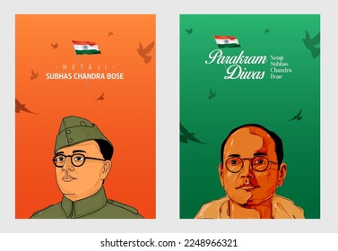 Netaji Subhash Chandra Bose vector illustration for Indian Memorial Day Parakram Diwas banner template for card, social post and email design