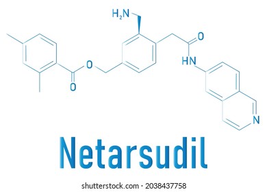 Netarsudil drug molecule. Used in treatment of ocular hypertension and glaucoma. Skeletal formula.