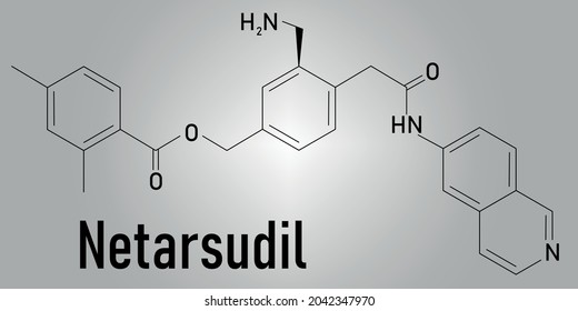 Netarsudil drug molecule. Used in treatment of ocular hypertension and glaucoma. Skeletal formula.