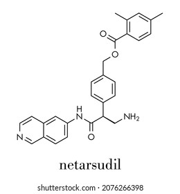 Netarsudil drug molecule. Used in treatment of ocular hypertension and glaucoma. Skeletal formula.