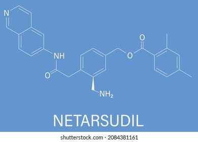 Netarsudil drug molecule. Used in treatment of ocular hypertension and glaucoma. Skeletal formula.