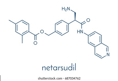 Netarsudil drug molecule. Used in treatment of ocular hypertension and glaucoma. Skeletal formula.