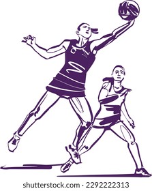 La jugadora de netball con el balón en sus manos