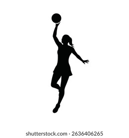 Netball Player Leaping High Pass Black Silhouette Icon Team Sport Action Court Game Art