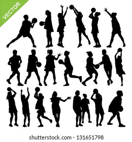 Netball player silhouettes vector