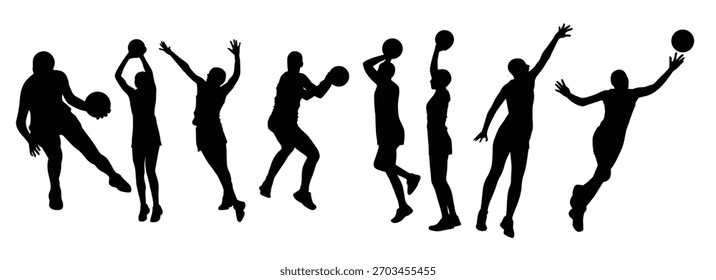 netball player silhouettes vector illustration