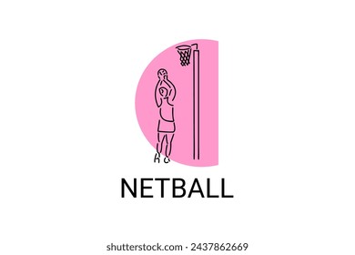 Icono de línea vectorial de Netball. Una niña jugando al netball. pictograma deportivo, ilustración vectorial.