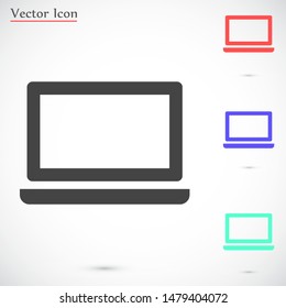 Netbook vector icon. laptop to work icon. Office laptop icon. Laptop for homework icon. Eps 10. Computer laptop. Flat design.