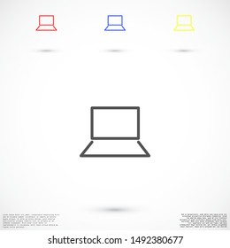 Netbook vector icon. laptop to work icon. Office laptop icon. Laptop for homework icon. Eps 10. Computer laptop. Flat design.