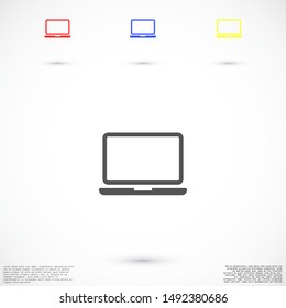Netbook vector icon. laptop to work icon. Office laptop icon. Laptop for homework icon. Eps 10. Computer laptop. Flat design.