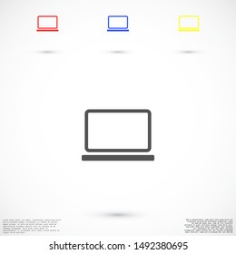 Netbook vector icon. laptop to work icon. Office laptop icon. Laptop for homework icon. Eps 10. Computer laptop. Flat design.