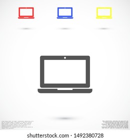 Netbook vector icon. laptop to work icon. Office laptop icon. Laptop for homework icon. Eps 10. Computer laptop. Flat design.