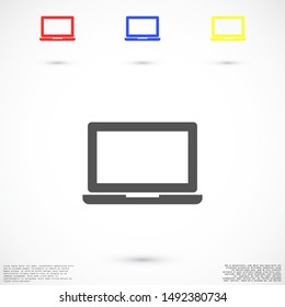 Netbook vector icon. laptop to work icon. Office laptop icon. Laptop for homework icon. Eps 10. Computer laptop. Flat design.