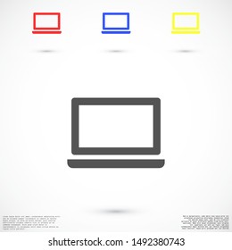 Netbook vector icon. laptop to work icon. Office laptop icon. Laptop for homework icon. Eps 10. Computer laptop. Flat design.