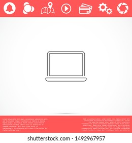 Netbook vector icon. laptop to work icon. Office laptop icon. Laptop for homework icon. Eps 10. Computer laptop. Flat design.