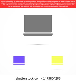 Netbook vector icon. laptop to work icon. Office laptop icon. Laptop for homework icon. Eps 10. Computer laptop. Flat design.