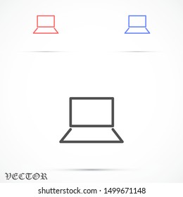 Netbook vector icon. laptop to work icon. Office laptop icon. Laptop for homework icon. Eps 10. Computer laptop. Flat  design.