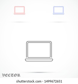 Netbook vector icon. laptop to work icon. Office laptop icon. Laptop for homework icon. Eps 10. Computer laptop. Flat  design.