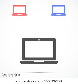 Netbook vector icon. laptop to work icon. Office laptop icon. Laptop for homework icon. Eps 10. Computer laptop. Flat  design.
