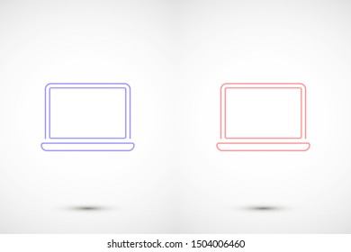 Netbook vector icon. laptop to work icon. Office laptop icon. Laptop for homework icon. Eps 10. Computer laptop. Flat design.