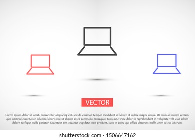 Netbook vector icon. laptop to work icon. Office laptop icon. Laptop for homework icon. Eps 10. Computer laptop. Flat design.