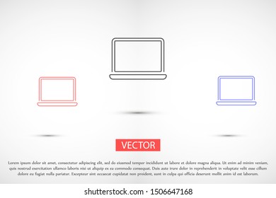 Netbook vector icon. laptop to work icon. Office laptop icon. Laptop for homework icon. Eps 10. Computer laptop. Flat design.
