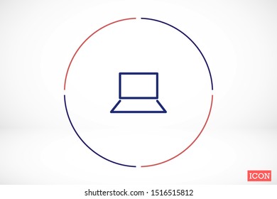Netbook vector icon. laptop to work icon. Office laptop icon. Laptop for homework icon. Eps 10. Computer laptop. Flat design.