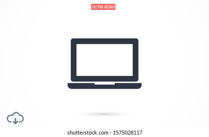 Netbook vector icon. laptop to work icon. Office laptop icon. Laptop for homework icon. Eps 10. Computer laptop. Flat  design.