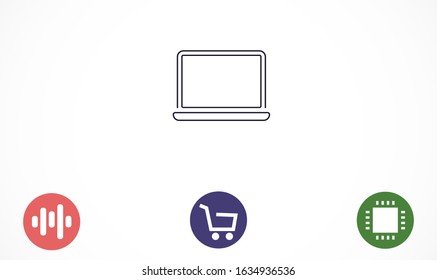 Netbook vector icon. laptop to work icon. Office laptop icon. Laptop for homework icon. Eps 10. Computer laptop. Flat design.