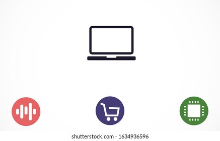 Netbook vector icon. laptop to work icon. Office laptop icon. Laptop for homework icon. Eps 10. Computer laptop. Flat design.
